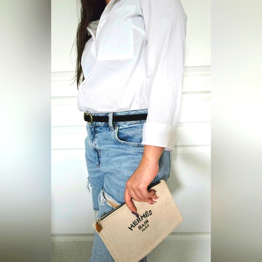 Hermes Beige Canvas 'Hermes Bain' Crossbody with Orange Strap - Picture 9 of 16